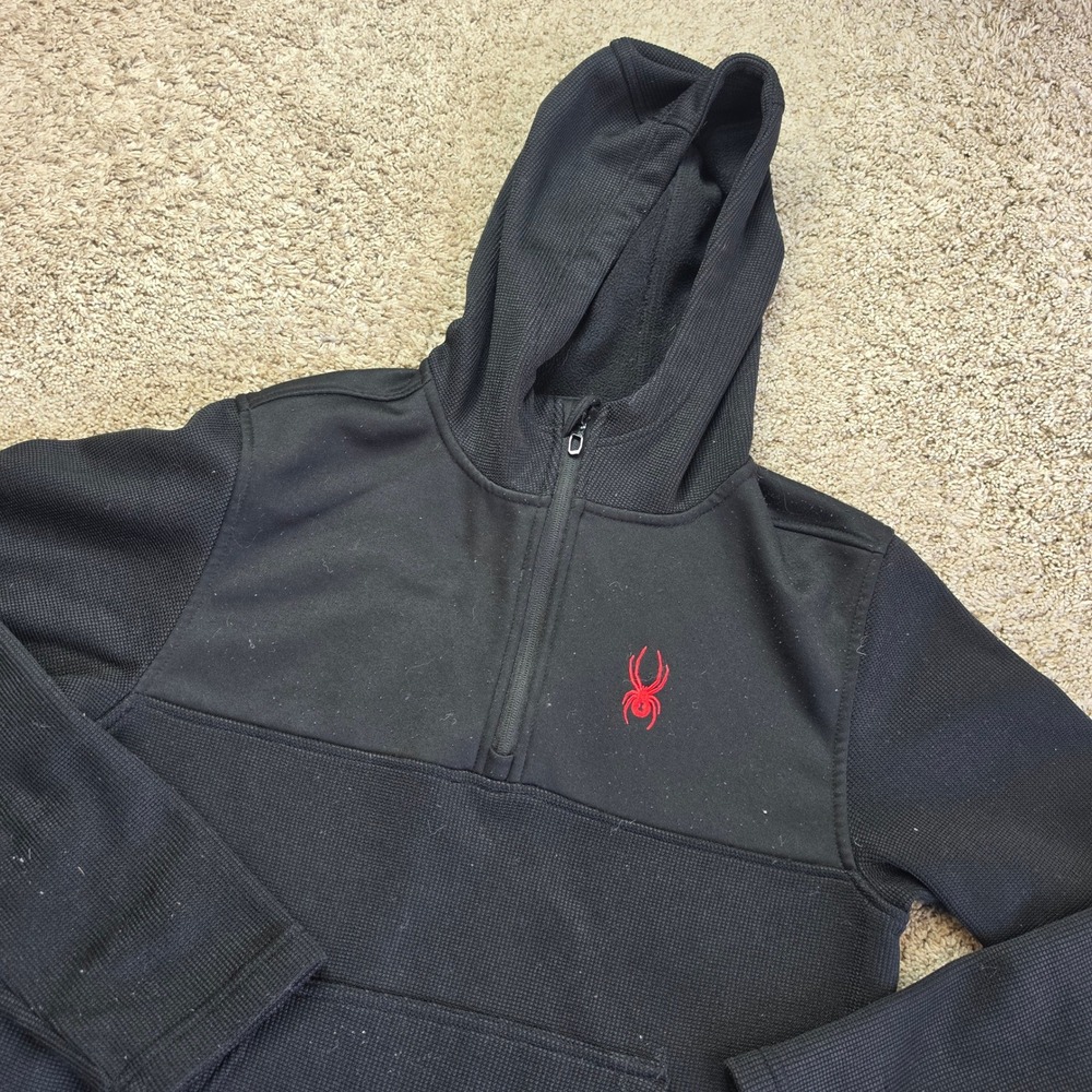 Spyder Hoodie Womens Small Black Half Zip Fleece Waffle Knit Gorpcore Outdoor